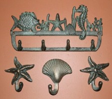 Bronze Look Beach Seashell Wall Hooks, Cast Iron, Beach Charmers - 4 pcs picture