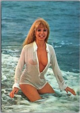 c1960s European Bathing Beauty Pin-Up 4x6 Postcard Blonde in Wet White Shirt picture