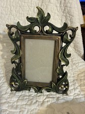Vintage Ornate Cast Metal Picture Frame Rococo Baroque Green Verdigris Gold picture