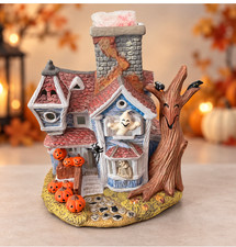 PartyLite P7862 Ghostly Tealight House Halloween Haunted House w Box Spinner picture