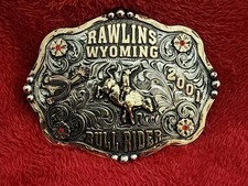 Rodeo BULLRIDING Championship Trophy Buckle☆Rawlins Wyoming☆2001☆Rare☆508 picture