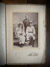 Wonderful Antique Photo from Japan Boys & Tiny Pup on Beach / Japanese Dog Rare picture