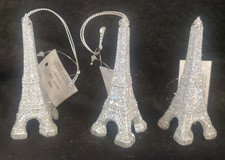 New Silver glitter Eiffel Tower Ornaments set of 3 picture