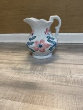 Vintage WMC Floral Ceramic Wash Basin Pitcher Pink Flowers 9” Cottage Decor picture