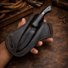 Black LEATHER Cross Draw Fixed Blade Knife Leather Sheath Folding Knife Case picture