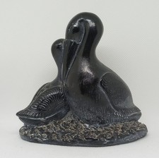 Aardvark Soapstone Pelicans Carving Mother and Chick Black Figure Canada Vintage picture