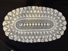 VTG Oval Handmade White Cotton Crochet Lace Doily Floral Shell Border 20”x11.5” picture