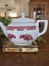 Pipestone Mimbreno Santa Fe Railway Burgundy Teapot w/Lid Discontinued Vintage picture