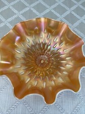 Peach Opalescent Dugan Carnival Glass Rain Drops Pattern 8.5” Pedestal Compote picture