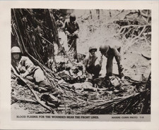 WW2 Marine Corps Photo Blood Plasma For Wounded Near Front Lines picture