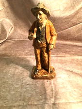 Vintage Handpainted Porcelain Ceramic Sad Old Man With Kane Smoking Pipe picture