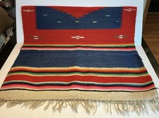 Vintage Wool Woven Saddle Blanket w/Fringe Striking Colors & Design 49” x  27” picture