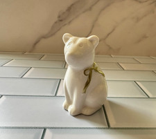 White Ceramic Holiday Bear Figurine – Christmas Decor with Gold Bow and Pine NEW picture