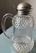 EAPG Diamond Hobnail Syrup Pitcher W/Nickel Plated Lid W Rough Pontil picture