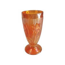 Vintage Jeanette Iris & Herringbone Marigold Footed Tumbler Carnival Glass 6