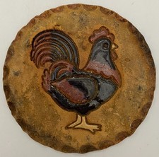 Vintage Studio Pottery Rooster Wall Plaque Folk Art Stoneware Chicken picture
