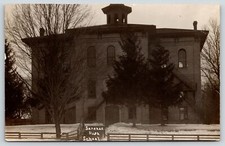Saranac Michigan~High School in Snow~Wood Rail Fence & Steps~Cupola~c1908 RPPC picture