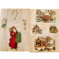 1880s Antique Santa Christmas Victorian Scrapbook Page Angels Die Cut Vintage picture