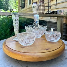 Vintage Crystal Glass Bundle Clear Basket Vase Bowl Perfume Bottle Waterford Lot picture