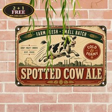 Spotted Cow Beer Funny Sign Retro Farmhouse Bedroom Bar Metal Plaque picture