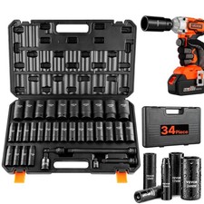 pc 1/2in Drive Impact Socket Set Metric 8-36mm Deep 6-Point Cr-Mo Case picture
