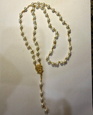 Vintage Purity Faux Pearl Catholic Rosary – Sacred Heart Gold Tone. No Crucifix picture