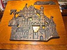 USSR Moscow Cityscape Kremlin Vintage Bronze Relief Wall Art on Wood Plaque Rare picture