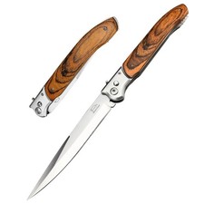 Wood Black Tactical Spring Assisted Open Blade Folding Pocket Knife Hunting picture