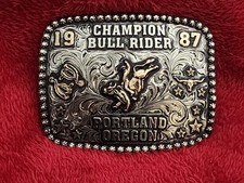 Rodeo BULLRIDER Championship Trophy Buckle☆Portland Oregon☆1987☆Rare☆564 picture