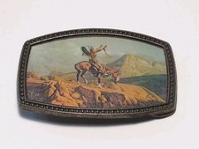 Native American Warriors on Horseback Prayer Vintage Belt Buckle picture