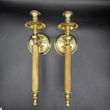Vintage Hollywood Regency Solid Brass Fluted Column Wall Sconces - Pair picture