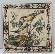 Outeiro Agueda Portugal Hand Painted 6” Ceramic Bird Floral Decorative Tile picture