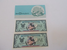 VTG 1987 Lot of 2 $1 DISNEY DOLLARS Uncirculated Consecutive Bills in Envelope picture