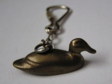 Vintage Brass Miniature Duck Decoy Keychain ~ 1 5/8