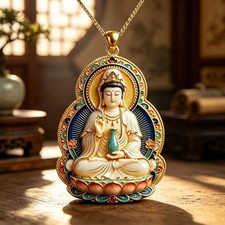 Guanyin Lotus Pendant Necklace Chinese Style Buddhist picture