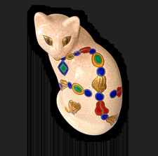 Vintage Faienceries de Longwy Joyaux Pottery & Enamel Cat Figurine France picture
