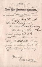 ANTIQUE 1875 AETNA LIFE INSURANCE LETTERHEAD HARTFORD CT picture