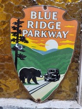 VINTAGE BLUE RIDGE PARKWAY PORCELAIN SIGN OLD SHENANDOAH NATIONAL PARK SMOKEY picture