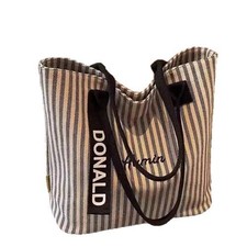 Korean Style Striped Canvas Tote Bag - Large Capacity for Work & School picture