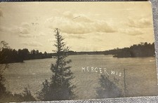 Mercer WI Aerial View of Lake RP Real Photo Postcard Wisconsin 1909 Postmark picture