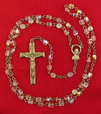 Vintage AURORA BOREALIS FACETED Rosary Religious Catholic MARY JESUS CENTER picture