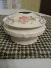 Vintage Made in Germany Porcelain Hair Receiver White Roses Gold Accent picture