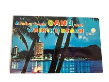 Aloha from Oahu and Waikiki Beach Hawaii Vintage Postcard picture