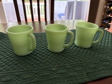 VTG Fire King Jadeite Jadite D Handle Mug Flat Bottom  Glass 1945-48 - Set of 3  picture