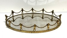 Vintage Gilt Gold Ormolu Mirrored Oval Vanity Tray Cherubs Putti picture