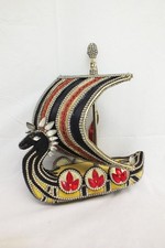 Vintage Jeweled Sequinned Viking Sailing Ship Boat Display Sculpture picture