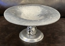 Vintage Continental Silverlook Hand Wrought Aluminum Pedestal Dish Pattern #507 picture