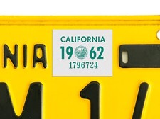 1962 California License Plate Registration Sticker, YOM, CA DMV picture