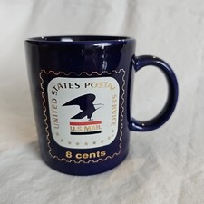 Vtg 1990 USPS Coffee Mug United States Postal Service Blue White 8 Cent Stamp picture