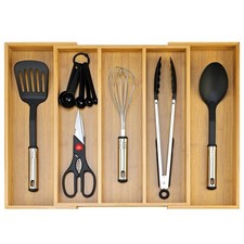 Expandable Bamboo Silverware Drawer Organizer Large Kitchen Utensils Tray | W... picture